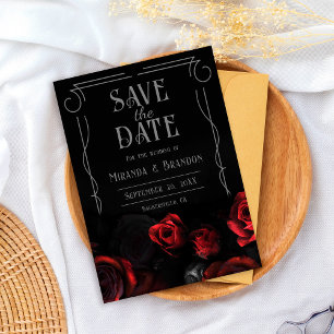 Schwarze und rote florale Hochzeit Save the Date K Einladung