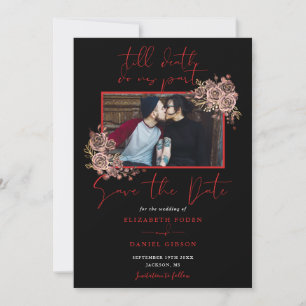 Schwarze und rote gotische Blumen-Foto-Hochzeit Save The Date