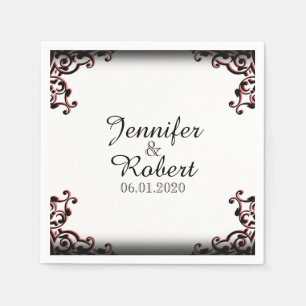 Schwarze und rote gotische Schriftrolle Hochzeitss Serviette