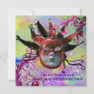 SCHWARZE UND ROTE JESTERMASK , Party Einladung