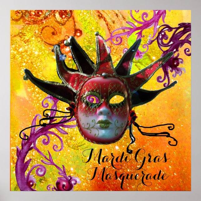 SCHWARZE UND ROTE JESTERMASK , Party Poster (Vorne)