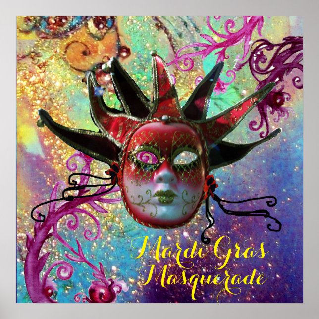 SCHWARZE UND ROTE JESTERMASSE IM Party BLAU-MASCHI Poster (Vorne)