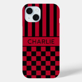 Schwarze und rote karierte gestreifte Personalisie Case-Mate iPhone Hülle
