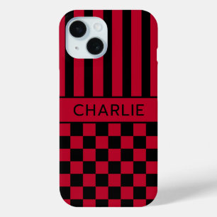 Schwarze und rote karierte gestreifte Personalisie Case-Mate iPhone Hülle