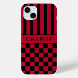 Schwarze und rote karierte gestreifte personalisie Case-Mate iPhone hülle