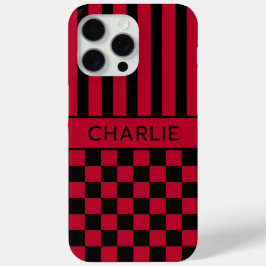 Schwarze und rote karierte gestreifte Personalisie Case-Mate iPhone Hülle