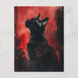 Schwarze und rote Katze abstraktes surrealistische Postkarte