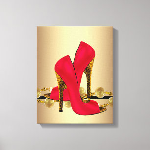 Schwarze und rote Leopard-High-Heel-Schuhe Boutiqu Leinwanddruck