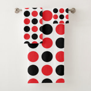 Schwarze und rote Polka-Punkte Badhandtuch Set