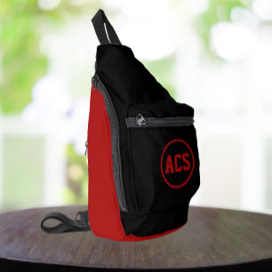 Schwarze und rote Schulfarben und Buchstaben Crossbody Bag