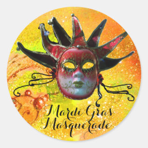 SCHWARZE UND ROTE SPASSVOGEL-MASKE in der GELBEN Runder Aufkleber