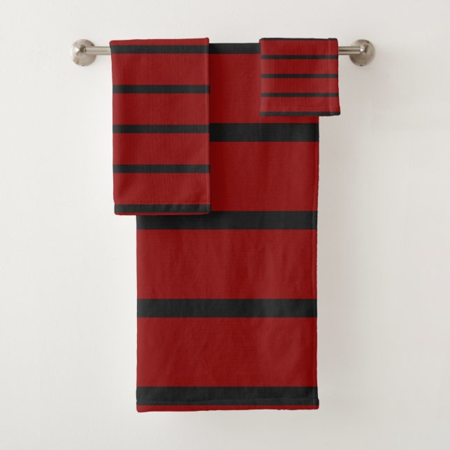 Schwarze und rote Streifen Badhandtuch Set (Insitu)