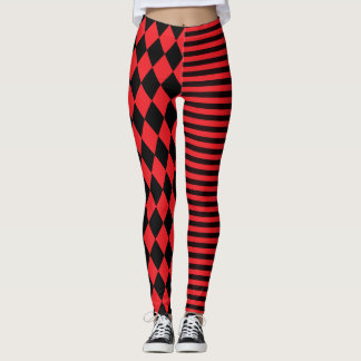Schwarze und rote Streifen und Diamant-Clown Leggings