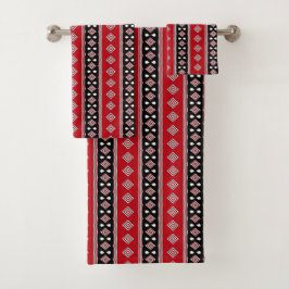 Schwarze und rote Streifen und Diamanten Badhandtuch Set