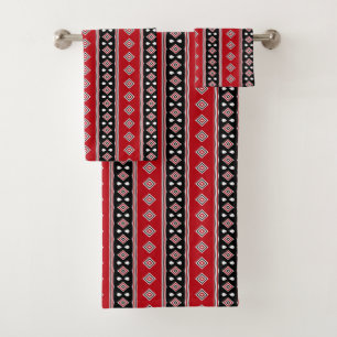 Schwarze und rote Streifen und Diamanten Badhandtuch Set