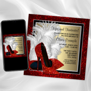Schwarze und rote und goldene High Heels Geburtsta Einladung