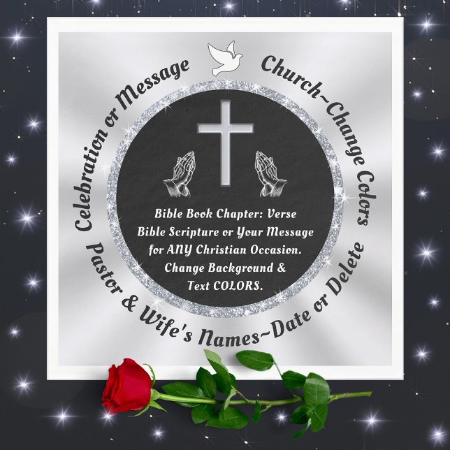 Schwarze und Silberkirche oder Christliche Napkins Serviette (Christian Napkins for your Church Anniversary Party, Pastor Anniversary Party, Religious Celebration)