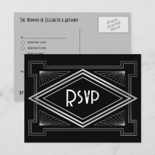 Schwarze und silberne Art Deco Gatsby-inspirierte Postkarte
