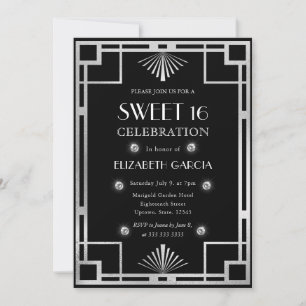 Schwarze und silberne Art Deco Vintage-Rahmen Swee Einladung