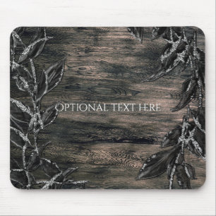 Schwarze und silberne Blätter dunkle Eleganz Glamo Mousepad