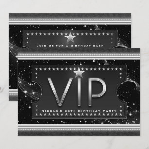 Schwarze und silberne Chic-Glam-VIP-Ticket-Einladu Einladung