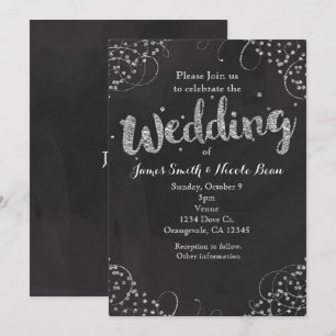 Schwarze und silberne elegante Hochzeitseinladung Einladung