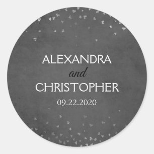Schwarze und silberne Folieconfetti-Umschlag Runder Aufkleber