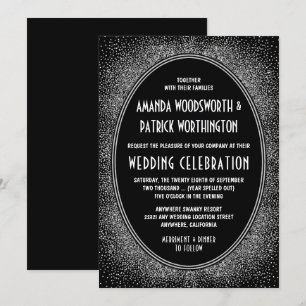 Schwarze und silberne Folien-Art-Deco-Hochzeitsein Einladung