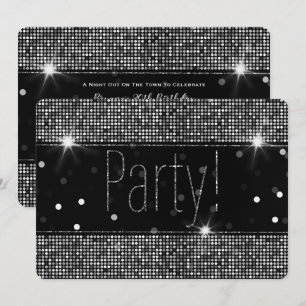 Schwarze und silberne funkelnde Partylichter zum G Einladung
