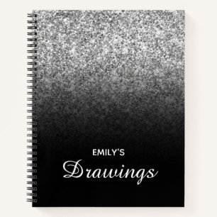 Schwarze und silberne Glitter-Ombre-Zeichnung Notizbuch