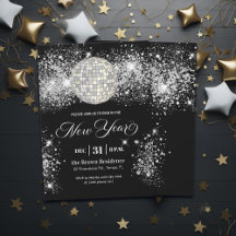 Schwarze und silberne Glitter-Silvesterparty 