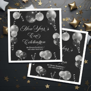 Schwarze und silberne Glitter-Silvesterparty  Serviette