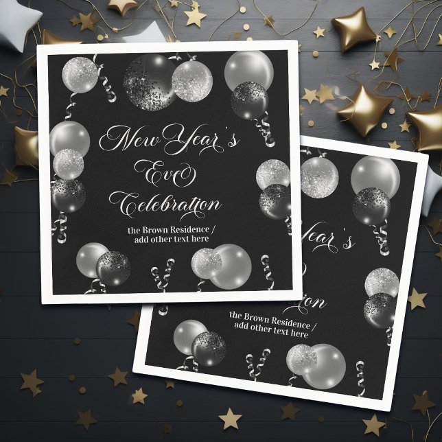 Schwarze und silberne Glitter-Silvesterparty  Serviette (Von Creator hochgeladen)