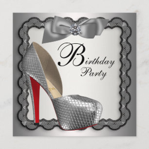 Schwarze und silberne High Heel-Schuhe Geburtstags Einladung