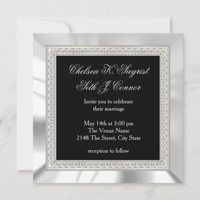Schwarze und silberne Hochzeit Einladung (Vorderseite)