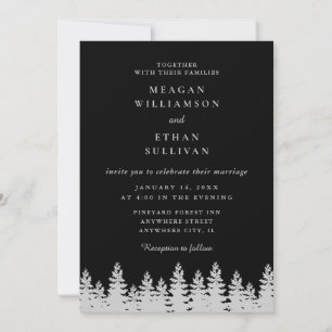 Schwarze und silberne Kiefern - Winterhochzeit Einladung
