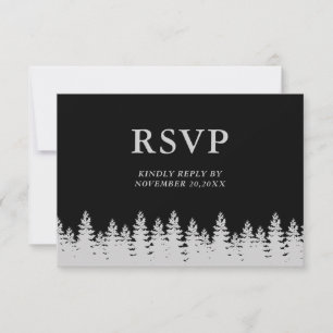Schwarze und silberne Kiefern - Winterhochzeit RSVP Karte