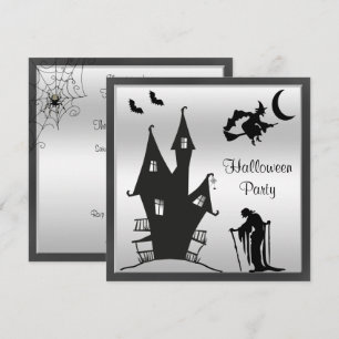 Schwarze und silberne Silhouetten Halloween-Party Einladung