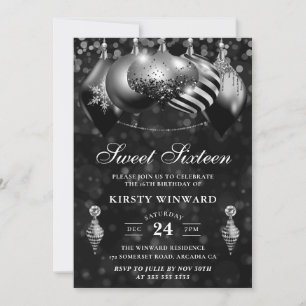 Schwarze und silberne Weihnachtskugeln Sweet Sixte Einladung