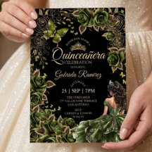 Schwarze und Smaragdgrüne Quinceañera Goldene Tiar
