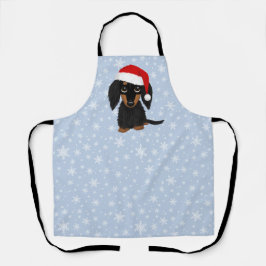 Schwarze und Tan Langhaarige Dackel Weihnachten Schürze