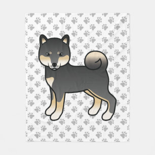 Schwarze und Tan Shiba Inu Cartoon Hund und Paare Fleecedecke