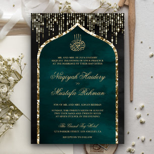 Schwarze und Türkis Gold Glitter Bogen Muslimische Einladung