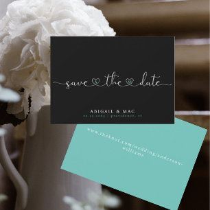 Schwarze und Türkisblaue Herzschriftart Save the D Date