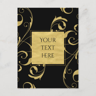 Schwarze und unechte goldene Blumenspirale elegant Postkarte