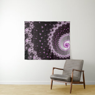 Schwarze und violette abstrakte Wirbel-Fraktal-Tap Wandteppich