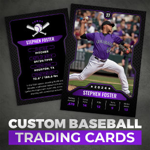 Schwarze und violette Baseball-Sammelkarte mit Sta Telefonnummerkarte