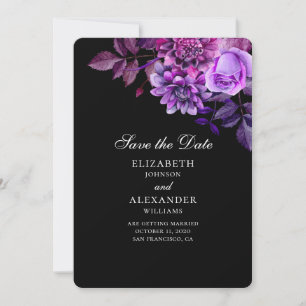 Schwarze und violette Blumen. Botanische Save-the- Einladung