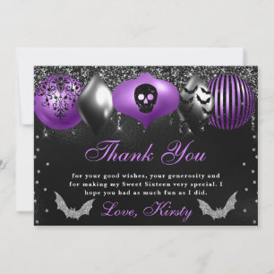 Schwarze und violette Halloween-Ornamente Sweet Si Dankeskarte