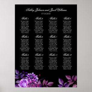 Schwarze und violette Hochzeits-Sitzplan-Druck Poster